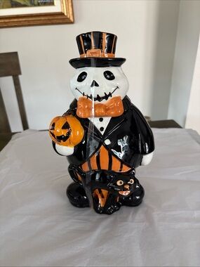 Blue Sky Halloween White Shelton Treat Canister Cookie Jar  Ceramic New